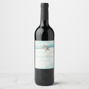 Starfish och Ribbon Turquise Beach Sparkling Vin Vinflaska Etikett