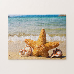Starfish och Seashells på stranden Pussel