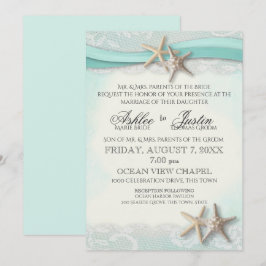 Starfish och Snöre Beach Watercolor Aqua Bröllop Inbjudningar