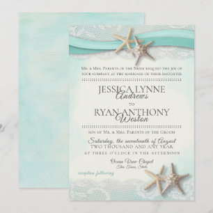 Starfish och Snöre Vintage Beach Wedding Inbjudningar