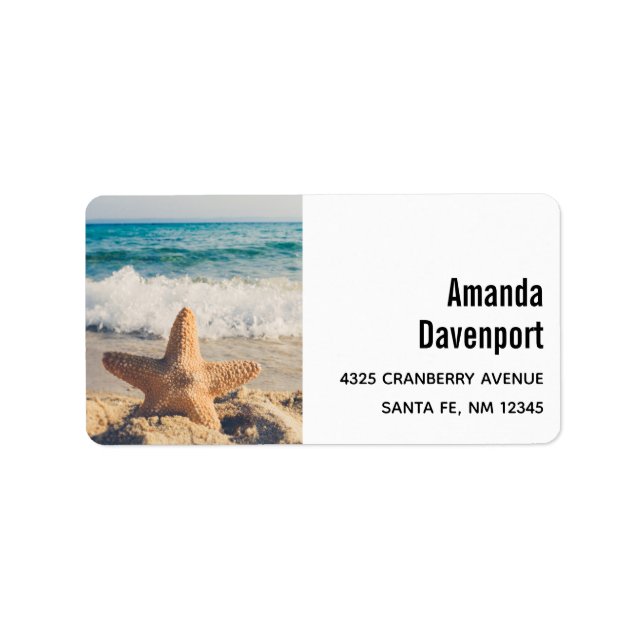 Starfish on a Sandy Beach Photographic Adressetikett (Framsidan)