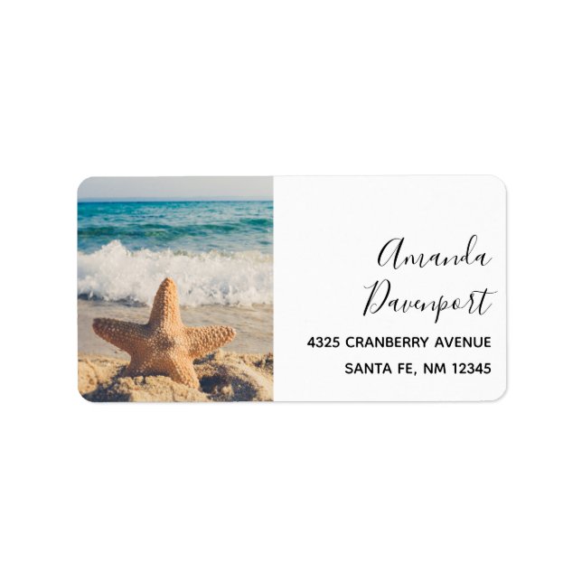 Starfish on a Sandy Beach Photographic Adressetikett (Framsidan)