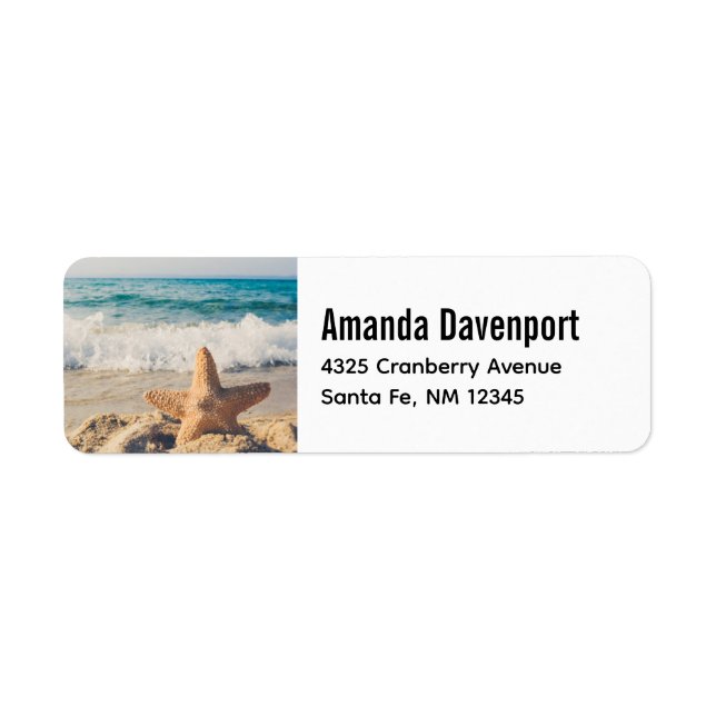 Starfish on a Sandy Beach Photographic Returadress Etikett (Framsidan)