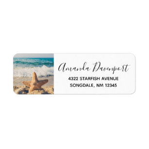 Starfish on a Sandy Beach Photographic Returadress Etikett