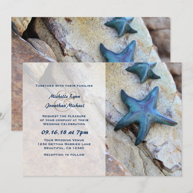 Starfish on Rocky Background Beach Wedding Inbjudningar (Fram/baksida)