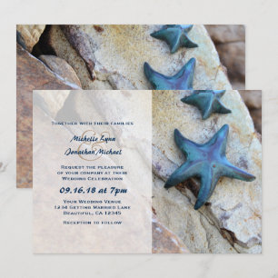 Starfish on Rocky Background Beach Wedding Inbjudningar