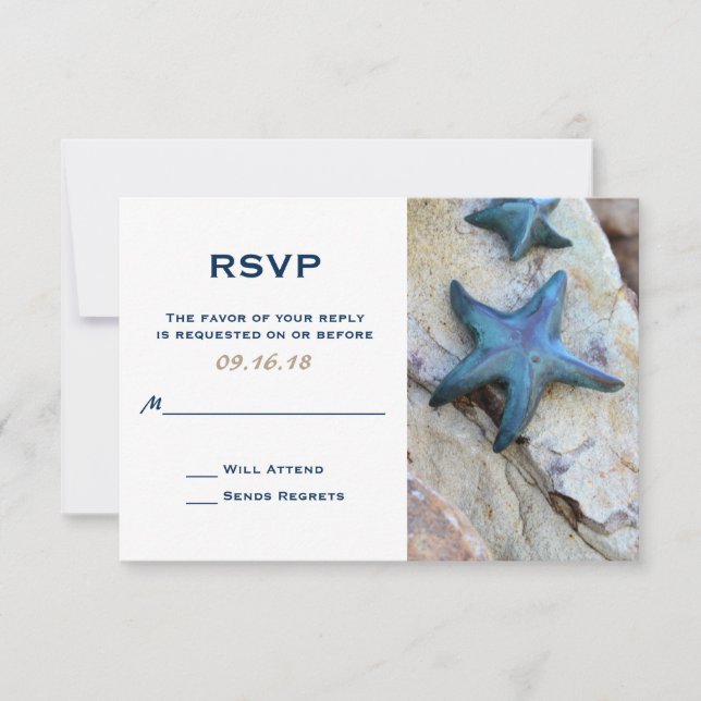 Starfish on Rocky Background Beach Wedding OSA Kort (Framsida)