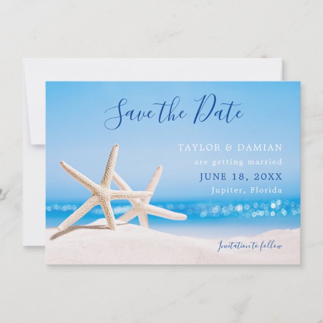 Starfish on the Beach Sand Save the Date (Framsida)