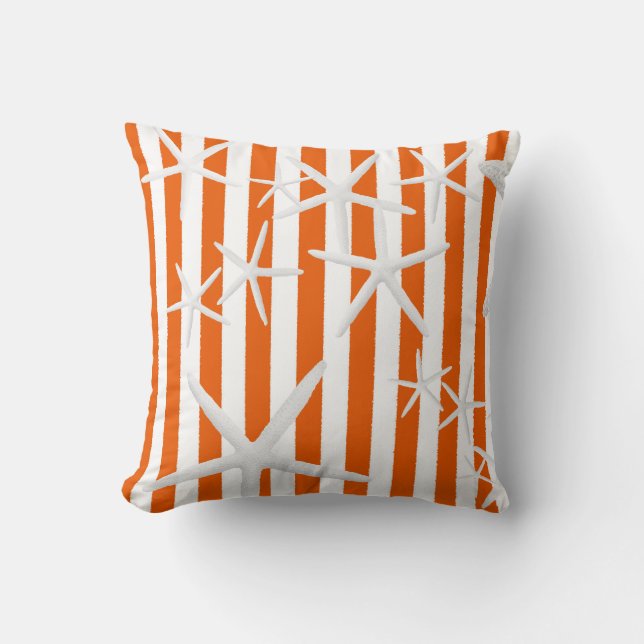 Starfish Orange Rand Stripe Kudde (Framsida)