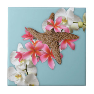 Starfish Orchids Plumeria Blue Kakelplatta