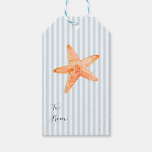Starfish Painting Nautical Blue Rand Kusten Presentetikett