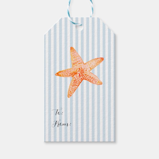 Starfish Painting Nautical Blue Rand Kusten Presentetikett (Framsidan)