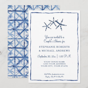 Starfish Par Shower Shibori Indigo Blue Beach Inbjudningar