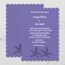 Starfish Patterns Purple White Cute Beach Wedding Inbjudningar