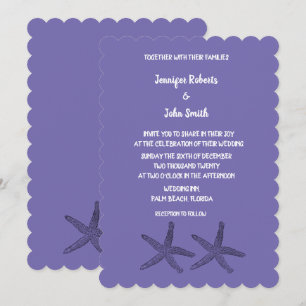 Starfish Patterns Purple White Cute Beach Wedding Inbjudningar