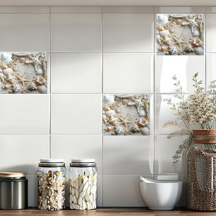 Starfish Pearls Seashells Driftwood Beach Kakelplatta