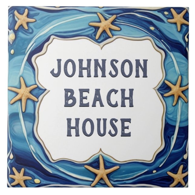 Starfish Personlig Beach House Namn Plate Sign Kakelplatta (Framsidan)