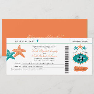 Starfish Puerto Rico Boarding Pass Bröllop Inbjudningar