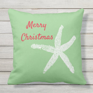 Starfish Red White Grönt Beach God jul Kudde