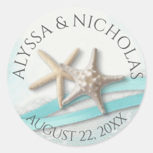 Starfish Ribbon och Snöre Turquise Bröllop Runt Klistermärke