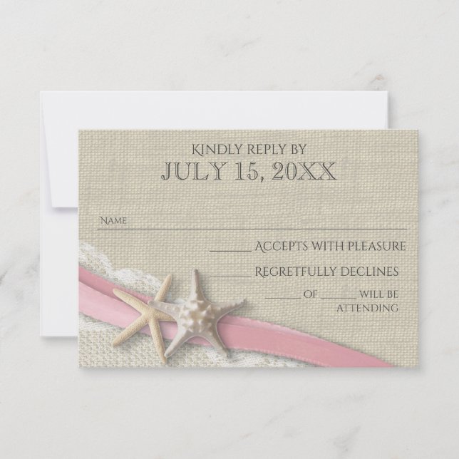 Starfish Rosa Ribbon and Snöre Rustic Responcard C OSA Kort (Framsida)