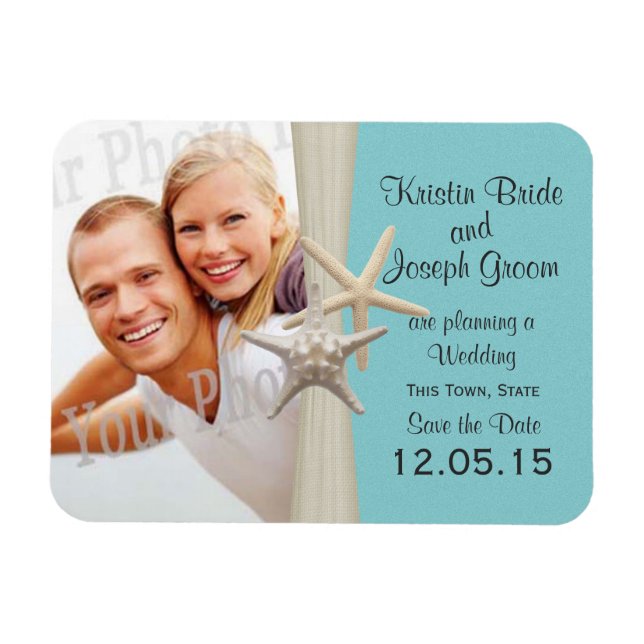 Starfish Rustic Aqua Blue Spara datumfoto Magnet (Horisontell)