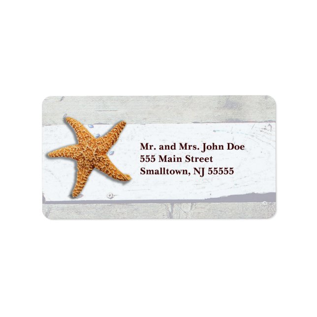 Starfish Rustic Beach Board Nautical Adressetikett (Framsidan)