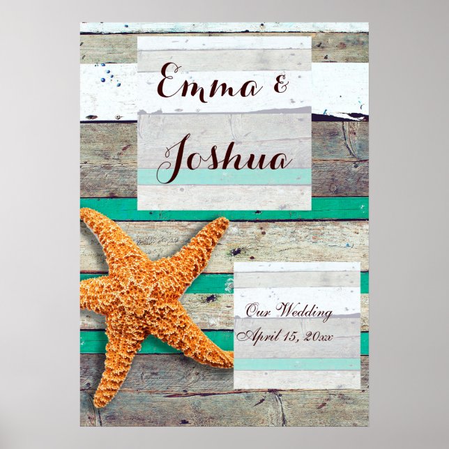Starfish Rustic Beach Board Nautical Poster (Framsidan)