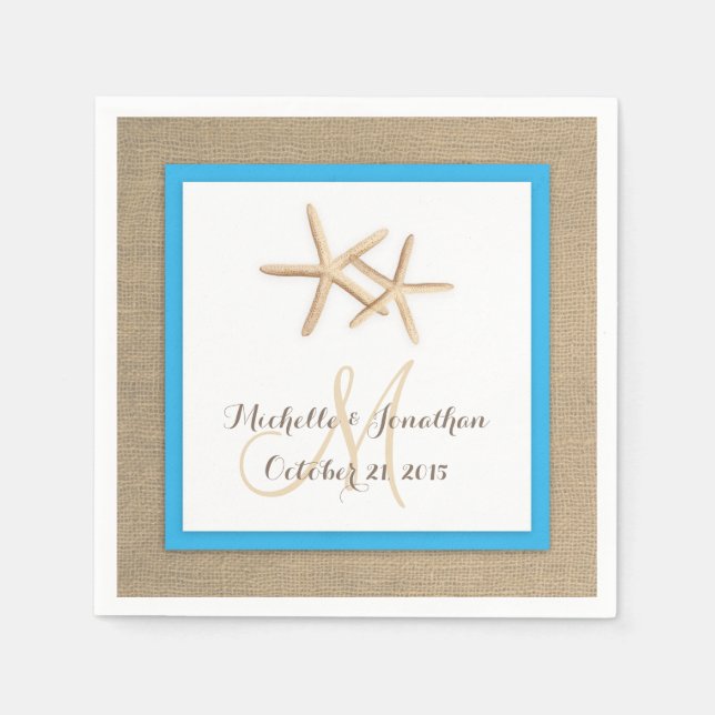 Starfish Rustic Burlap Beach Wedding Napkin Pappersservett (Framsidan)