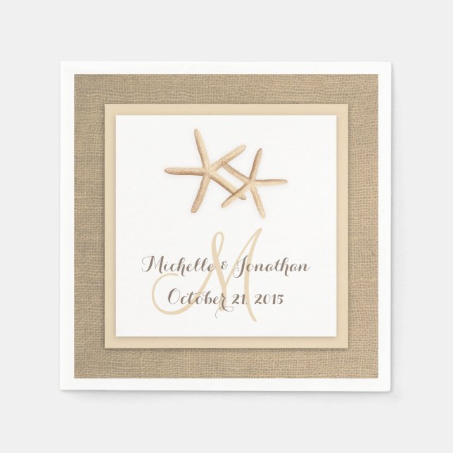 Starfish Rustic Burlap Beach Wedding Napkin Pappersservett (Framsidan)