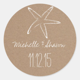 Starfish Rustic Kraft Papper Wedding Favor Runt Klistermärke