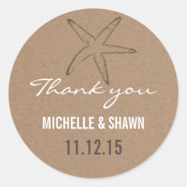 Starfish Rustic Kraft Papper Wedding Favor Runt Klistermärke