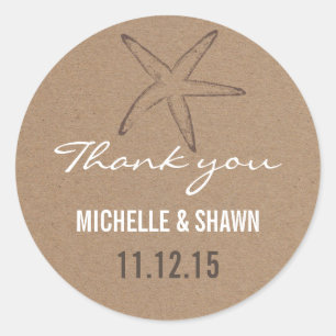 Starfish Rustic Kraft Papper Wedding Favor Runt Klistermärke