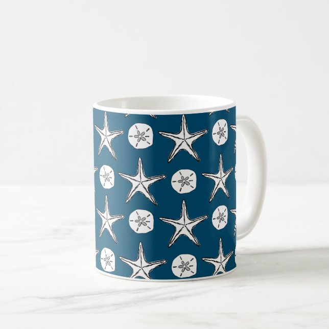 Starfish Sand Dollar Sketch Mönster Coffee Mugg (Framsida höger)
