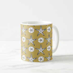 Starfish Sand Dollar Sketch Mönster Kaffemugg