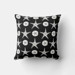 Starfish Sand Dollar Sketch Mönster på Black Kudde