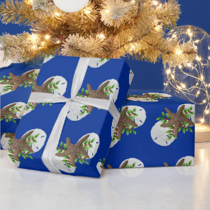 Starfish Sand Dollars Festive Blue jul Presentpapper