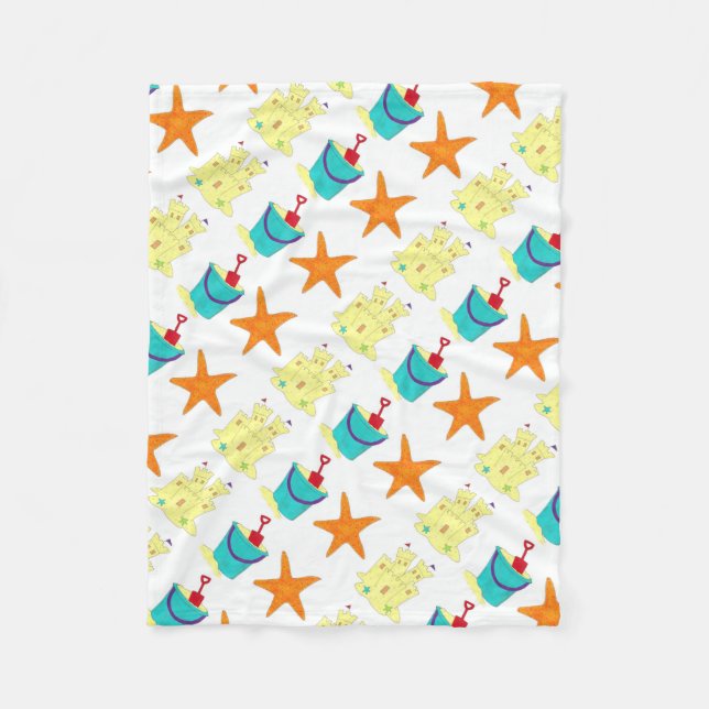 Starfish Sand Leksaker Castle Bucket Shovel Beach Fleecefilt (Framsidan)