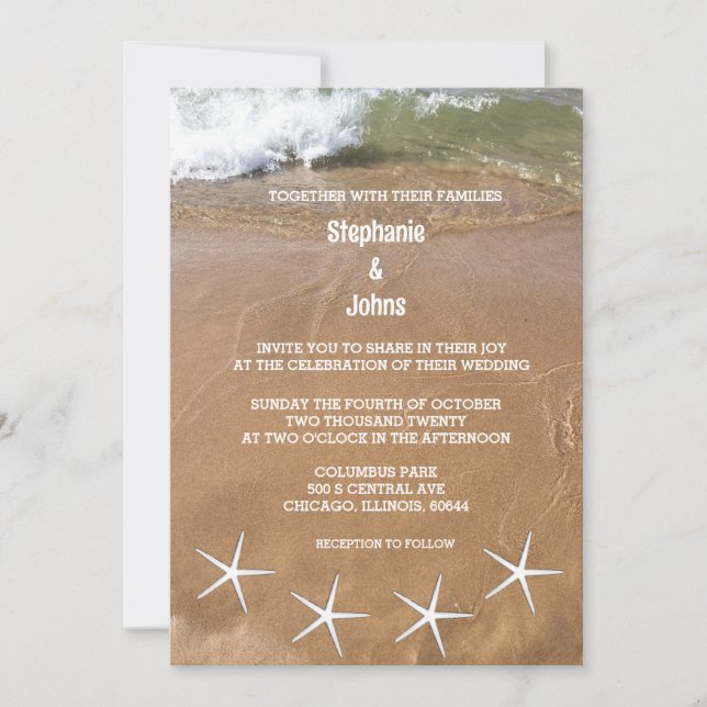 Starfish Sandy Beach Ocean Destination Wedding Inbjudningar (Framsida)