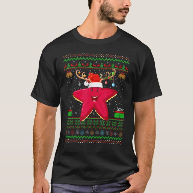 Starfish Santa Hat Matching Ugly Starfish Christm T Shirt (Framsida)