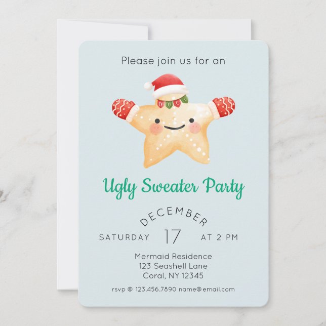 Starfish Santa Ugly God Jul Sweater Party Inbjudningar (Framsida)