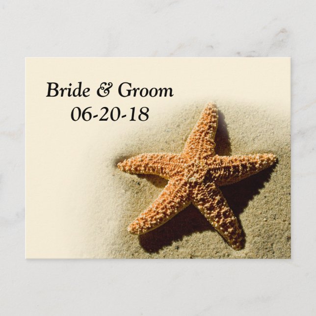 Starfish Save Date Beach Themme Bröllop Meddelande Vykort (Framsida)