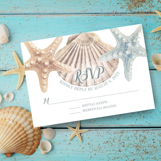 Starfish Sea Blue Nautical Beach Wedand OSA Kort (Skapare uppladdad)