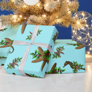 Starfish Sea Horses Mönster Light Blue jul Presentpapper