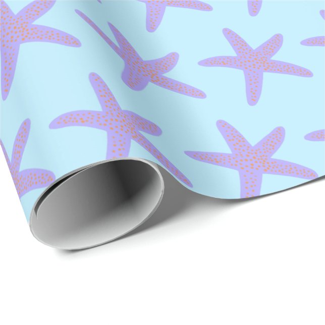 Starfish Sea Stars Ocean Mönster BLue Lila Gift Presentpapper (Rullad Hörn)