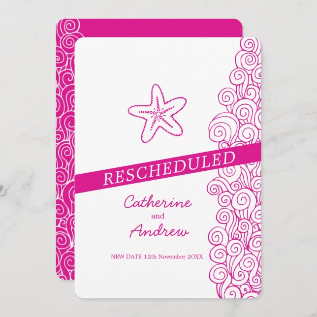 Starfish sea swirl rosa-badbröllop omschemalagd inbjudningar (Fram/baksida)