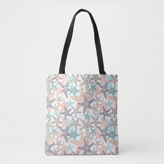 Starfish Seamless Mönster Shoulder Tote Bag Tygkasse (Framsida)