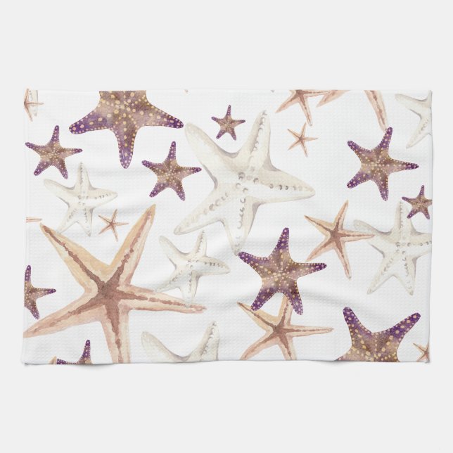 Starfish Seashell Mönster Beige Kökshandduk (Horisontell)