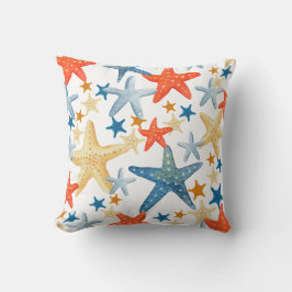 Starfish Seashell Mönster Blue Orange Coastal Kudde