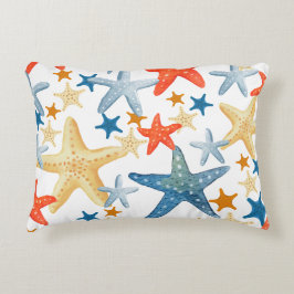 Starfish Seashell Mönster Blue Orange Coastal Prydnadskudde